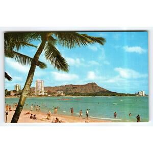 Vintage Waikiki Beach Hawaii Diamond Head Skyline Color Postcard